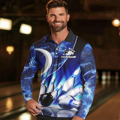 Blue Light pattern Bowling Polo, Quarter Zip shirts for men Custom Bowling Team League Jerseys NQS9340