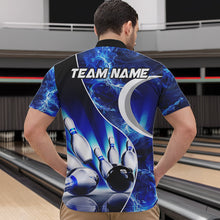 Load image into Gallery viewer, Blue Light pattern Bowling Polo, Quarter Zip shirts for men Custom Bowling Team League Jerseys NQS9340