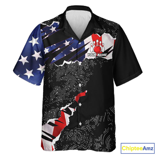Custom button-up bowling shirts US Flag patriotic team bowling league shirts NQS11409