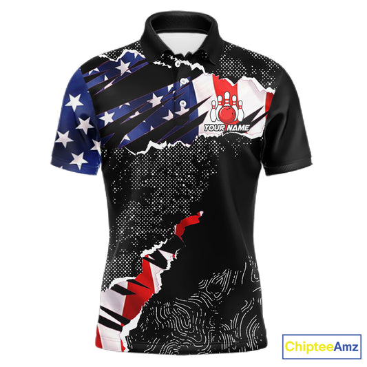 Custom bowling polo shirts, 1/4 zip shirts for men, US Flag patriotic team bowling league shirts NQS11409