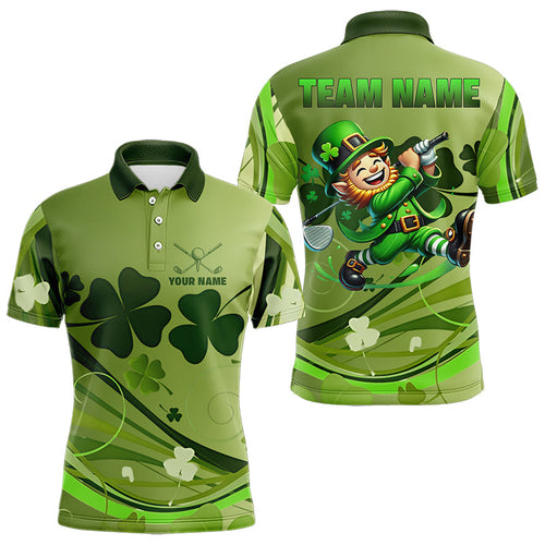 Green shamrock Lucky Golf Polo Shirts For Men Custom St Patrick Day Team Golf Shirts NQS9470