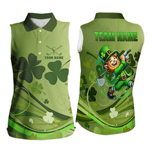 Load image into Gallery viewer, Green shamrock Lucky Golf Sleeveless Polo Shirts For Women Custom St Patrick Day Team Golf Shirts NQS9470