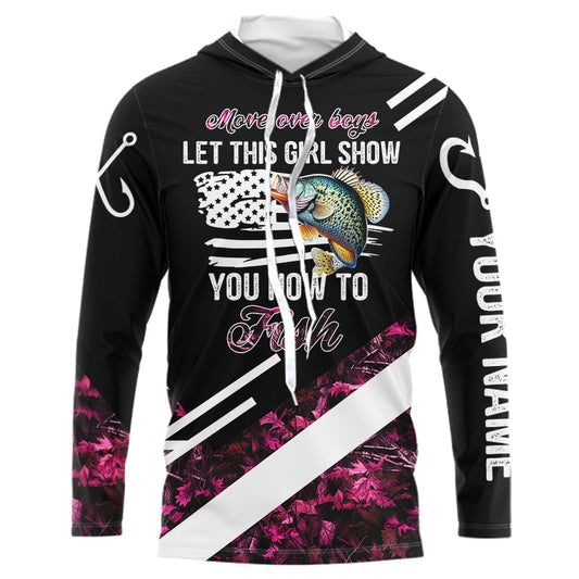 Move over boys let this girl show you how to fish Crappie fishing pink camo custom 3D fishing shirt NQS9471