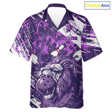 Load image into Gallery viewer, Purple Camo Lion Bowling Hawaiian Shirt Custom Lion Team Bowling Jerseys, Bowler Outfit NQS11604