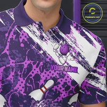 Load image into Gallery viewer, Purple Camo Lion Bowling Polo, 1/4 Zip Shirts for Men Custom Lion Team Bowling Jerseys, Bowler Outfit NQS11604