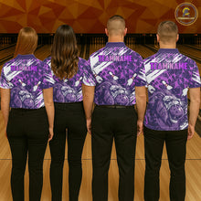 Load image into Gallery viewer, Purple Camo Lion Bowling Polo, 1/4 Zip Shirts for Men Custom Lion Team Bowling Jerseys, Bowler Outfit NQS11604