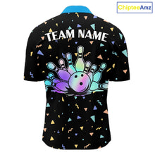 Load image into Gallery viewer, Hologram colors geometric pattern Black Bowling Shirts for Men Custom Team Bowling League Jersey NQS11607