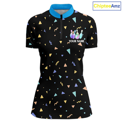 Hologram colors geometric pattern Black Bowling Shirts for Women Custom Team Bowling League Jersey NQS11607