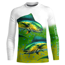 Load image into Gallery viewer, Mahi-mahi Fishing Customize Name Green Scales Long Sleeve Fishing Shirts, Personalized Fishing Gift NQS261