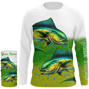 Mahi-mahi Fishing Customize Name Green Scales Long Sleeve Fishing Shirts, Personalized Fishing Gift NQS261