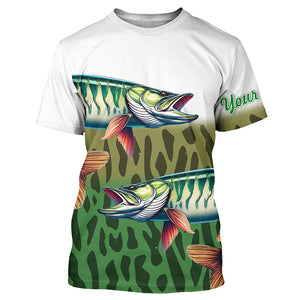 Musky Fishing Customize Green Scales UV Protection Fishing Shirts For men, Personalized Fishing Gifts NQS263