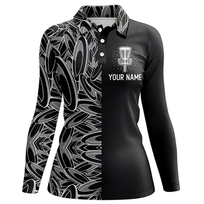 Disc golf pattern basket black Womens disc golf polo shirt, personalized disc golf gifts for ladies NQS5679