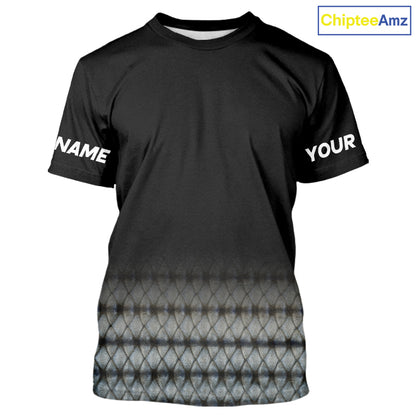 Striped Bass scales fishing Custom black long sleeve Fishing Shirt, Striper Fishing jerseys NQS10083