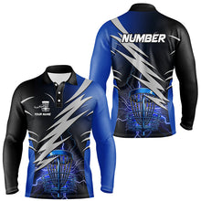 Load image into Gallery viewer, Mens disc golf polo shirts custom blue lightning thunder disc golf basket disc golf attire NQS8006