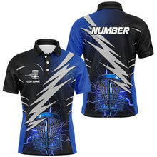 Load image into Gallery viewer, Mens disc golf polo shirts custom blue lightning thunder disc golf basket disc golf attire NQS8006