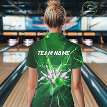Load image into Gallery viewer, Women&#39;s Bowling Shirts Custom Green Lightning Thunder Bowling Team Jersey, gift for team Bowlers NQS10602