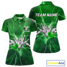 Load image into Gallery viewer, Women&#39;s Bowling Shirts Custom Green Lightning Thunder Bowling Team Jersey, gift for team Bowlers NQS10602