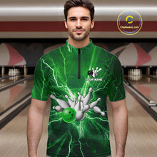 Load image into Gallery viewer, Men&#39;s Bowling Shirts Custom Green Lightning Thunder Bowling Team Jersey, gift for team Bowlers NQS10602
