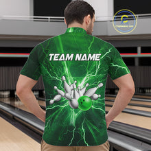 Load image into Gallery viewer, Men&#39;s Bowling Shirts Custom Green Lightning Thunder Bowling Team Jersey, gift for team Bowlers NQS10602