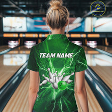 Load image into Gallery viewer, Women&#39;s Bowling Shirts Custom Green Lightning Thunder Bowling Team Jersey, gift for team Bowlers NQS10602