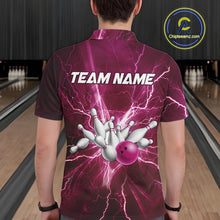Load image into Gallery viewer, Men&#39;s Bowling Shirts Custom Pink Lightning Thunder Bowling Team Jersey, gift for team Bowlers NQS10603
