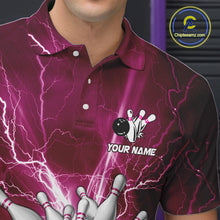 Load image into Gallery viewer, Men&#39;s Bowling Shirts Custom Pink Lightning Thunder Bowling Team Jersey, gift for team Bowlers NQS10603