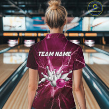Load image into Gallery viewer, Women&#39;s Bowling Shirts Custom Pink Lightning Thunder Bowling Team Jersey, gift for team Bowlers NQS10603