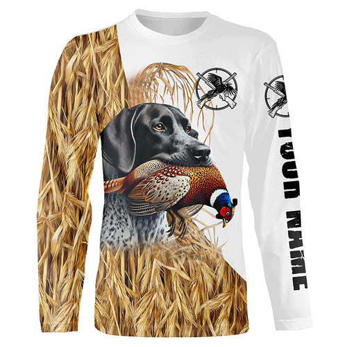 Pheasant Hunting With Dog GSP German Shorthaired Pointer Custom Name camouflage hunting Shirts NQS4078