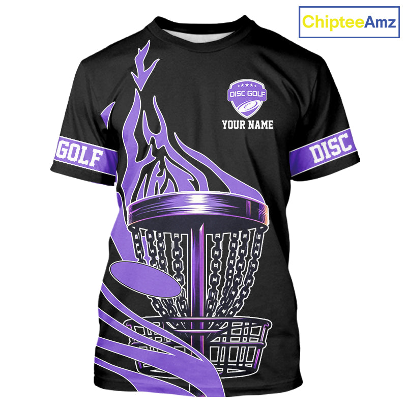 Black and Purple Flame Disc golf T-Shirt Custom disc golf outfit, disc golf gifts NQS10842