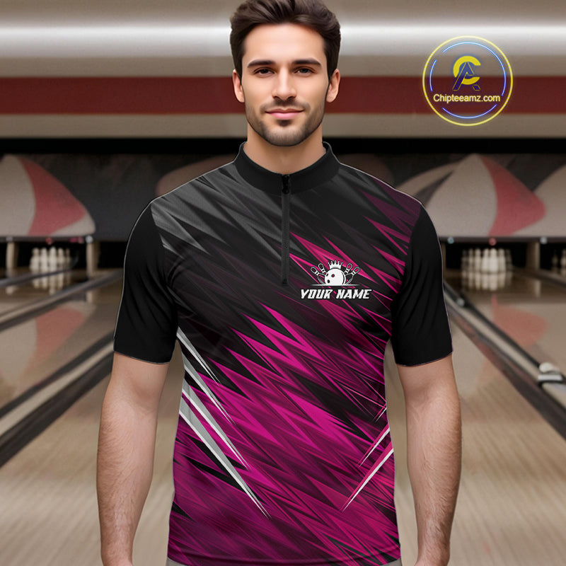 Pink and Black Bowling Shirts For Men Custom Name and Team name  Bowling Jerseys Bowlers Outfit NQS11001