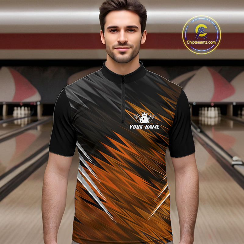 Orange and Black Bowling Shirts For Men Custom Name and Team name  Bowling Jerseys Bowlers Outfit NQS11002