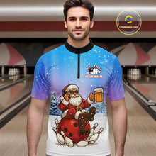 Load image into Gallery viewer, Funny Santa drinking Beer Bowling Shirts For Men Custom Christmas Bowling Team Jersey Gift For Bowler NQS11009