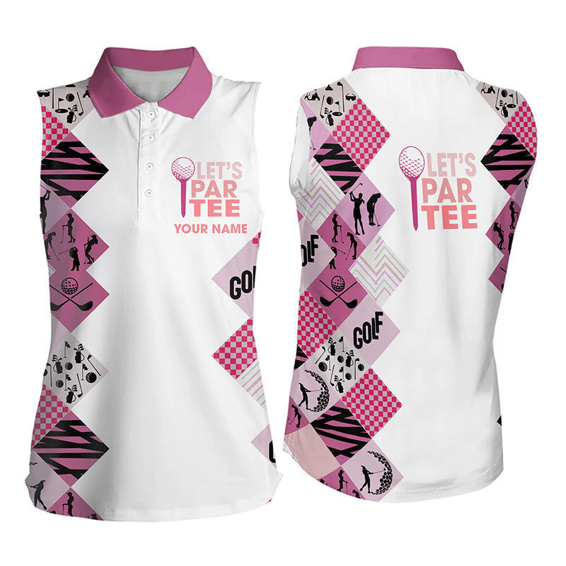 Pink and White Womens Sleeveless Polo Shirts custom Let's par tee golf tops for ladies golfing gifts NQS9136