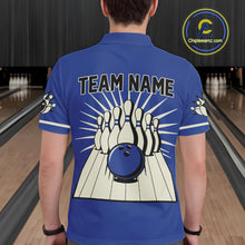 Load image into Gallery viewer, Blue Retro Bowling Polo, Quarter Zip Shirts For Men Custom Vintage Bowling Team Jerseys NQS11212