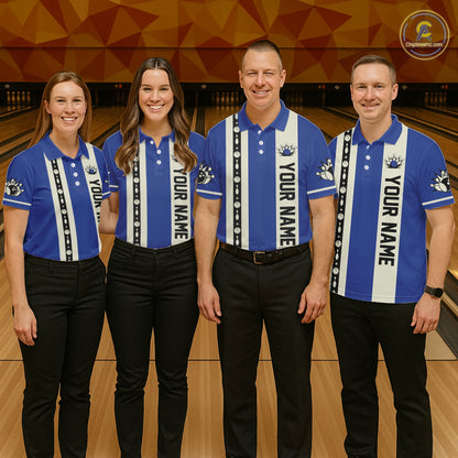 Blue Retro Bowling Polo, Quarter Zip Shirts For Women Custom Vintage Bowling Team Jerseys NQS11212