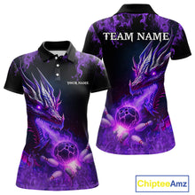 Load image into Gallery viewer, Black and Purple Flame Dragon Bowling Polo, 1/4 Zip Shirts Women Custom Dragon Bowling Team Jerseys NQS11211