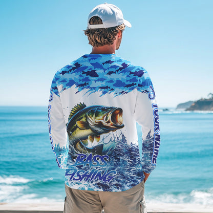 Bass fishing Blue ocean camo Custom UV protection fishing long sleeve shirt, Bass Fishing jerseys NQS9341