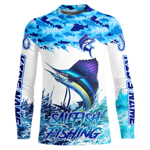 Sailfish fishing Blue sea camo Custom UV protection fishing long sleeve shirt, Sailfish Fishing jersey NQS9342