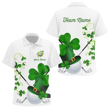 Load image into Gallery viewer, Green shamrock golf ball clubs Lucky Kid polo golf shirts Custom St Patrick Day team golf jerseys NQS9482