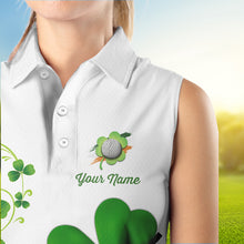 Load image into Gallery viewer, Green shamrock Lucky Women sleeveless polo golf shirts Custom St Patrick Day team golf jerseys NQS9482