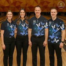 Load image into Gallery viewer, Custom Blue Butterfly Bowling Polo Shirt, 1/4 zip jersey For Men, Bowling Team Shirt With Butterflies NQS11612
