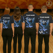 Load image into Gallery viewer, Custom Blue Butterfly Bowling Polo Shirt, 1/4 zip jersey For Men, Bowling Team Shirt With Butterflies NQS11612