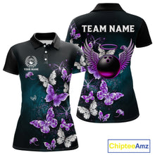 Load image into Gallery viewer, Custom Purple Butterfly Bowling Polo, 1/4 zip jerseys For Women, Bowling Team Shirt With Butterflies NQS11613