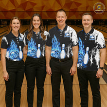 Load image into Gallery viewer, Custom Blue Flame Lightning Thunder Bowling shirts for Women, black and white bowling team jerseys NQS11617
