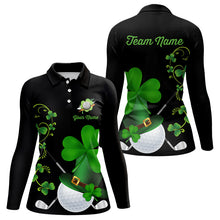 Load image into Gallery viewer, Green shamrock golf ball club Lucky Women polo golf shirt Custom St Patrick Day black team golf jersey NQS9644