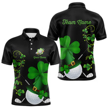 Load image into Gallery viewer, Green shamrock golf ball clubs Lucky Men polo golf shirts Custom St Patrick Day black team golf jersey NQS9644