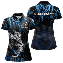 Load image into Gallery viewer, Black and Blue Lightning Thunder Lion Bowling Shirt For Women Custom Lion Bowling Team Jerseys NQS9645