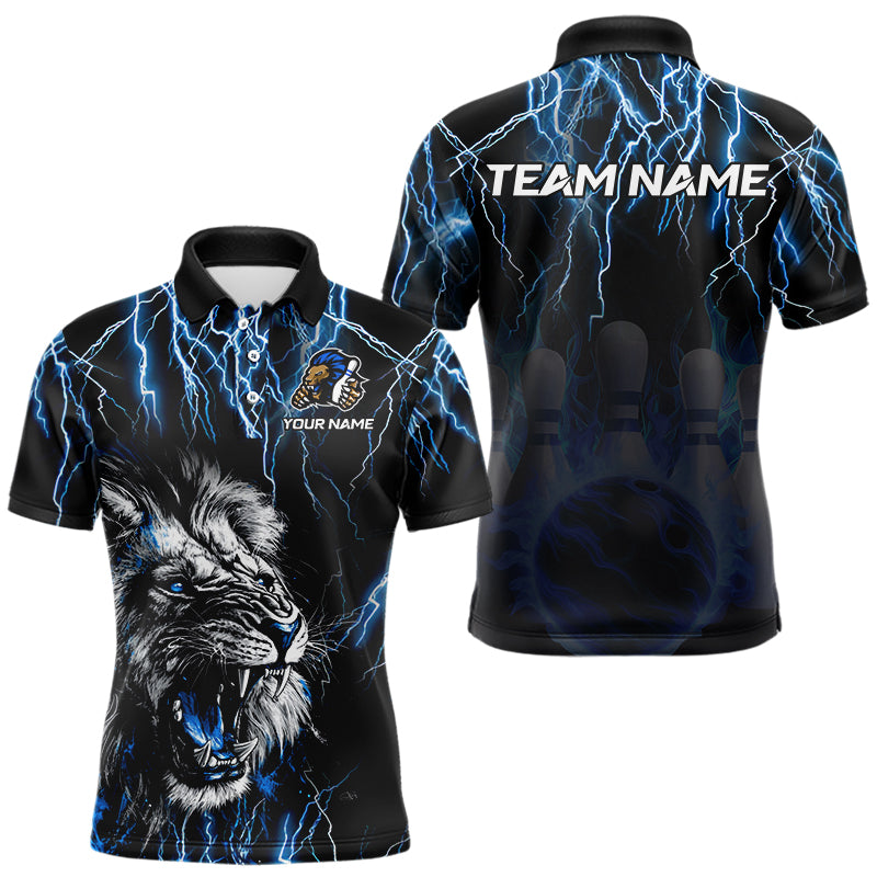 Black and Blue Lightning Thunder Lion Bowling Shirt For Men Custom Lion Bowling Team Jerseys NQS9645