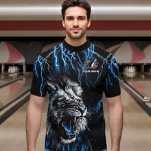 Load image into Gallery viewer, Black and Blue Lightning Thunder Lion Bowling Shirt For Men Custom Lion Bowling Team Jerseys NQS9645