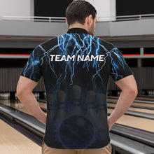 Load image into Gallery viewer, Black and Blue Lightning Thunder Lion Bowling Shirt For Men Custom Lion Bowling Team Jerseys NQS9645